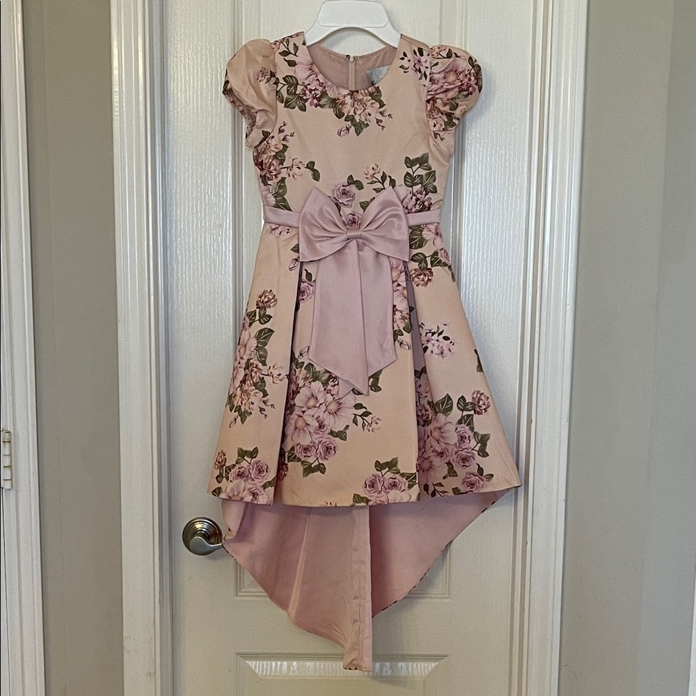 Rare Editions  Girls Pink Floral High-Low Satin Dress Size 7.  New Without Tags.